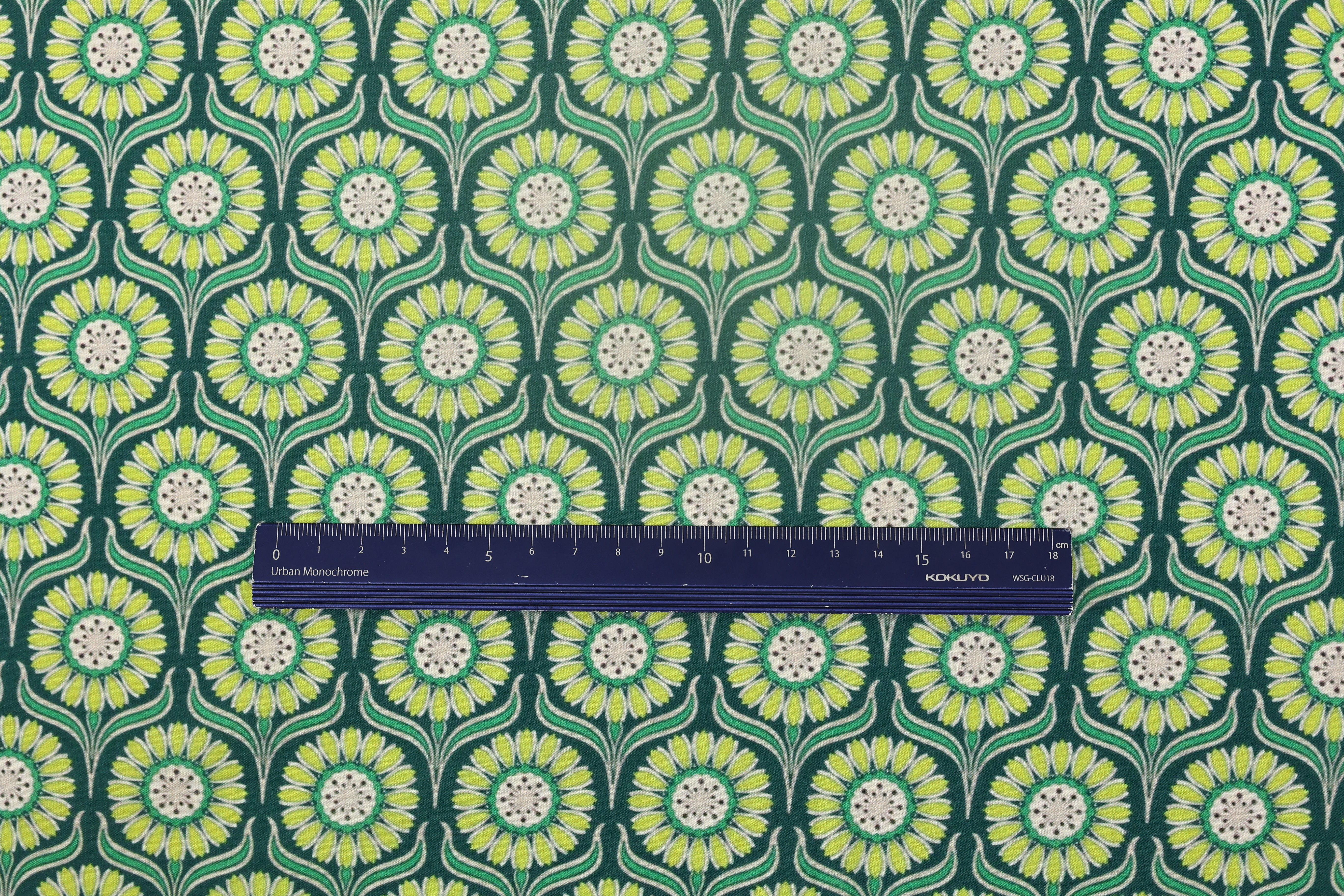 100% Cotton Printed Fabric - Retro Daisy Print, Green and Orange, 73 GSM, Width 145 CM