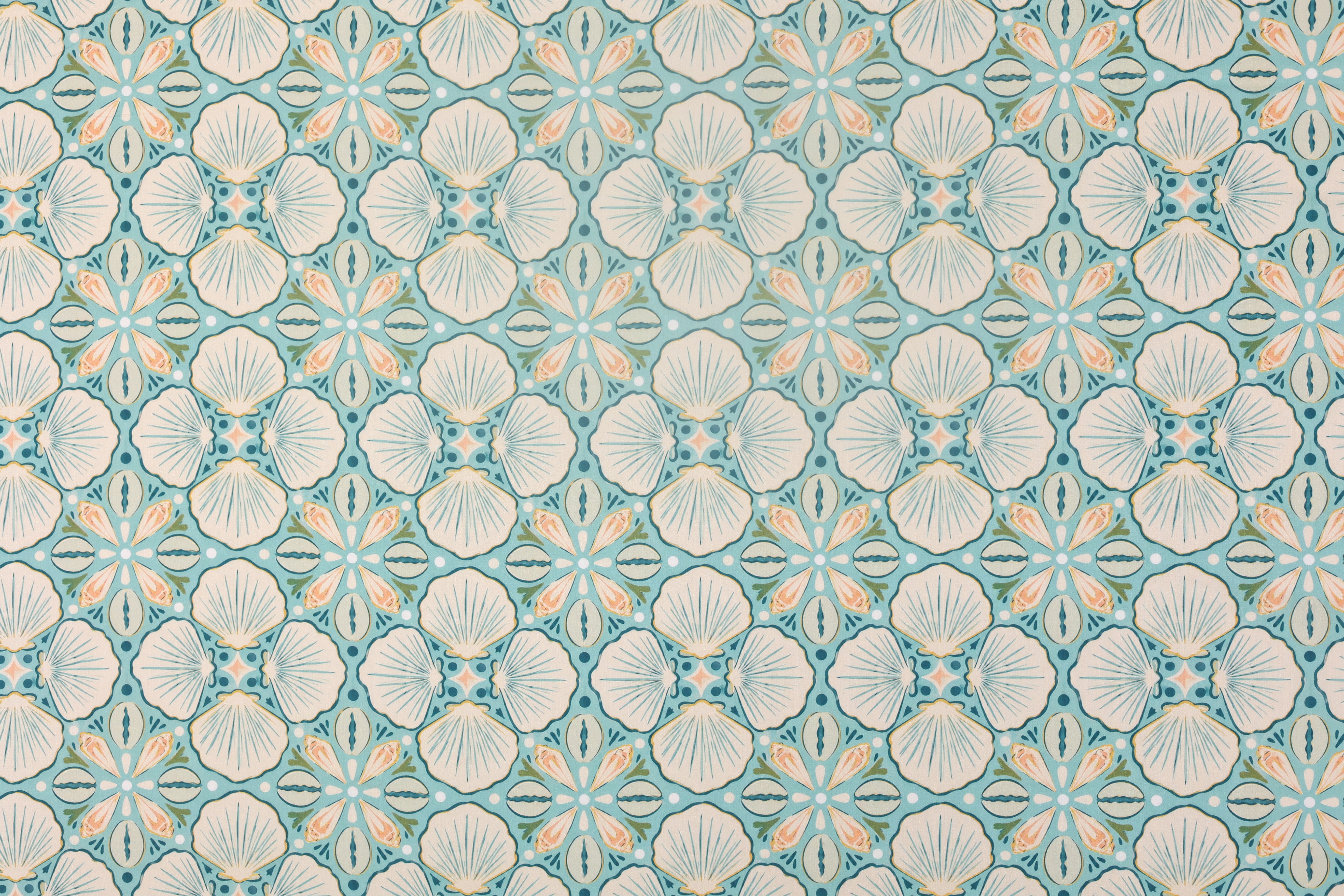 100% Cotton Printed Fabric - Seashell Print, Lilac and Aqua, 73 GSM, Width 145 CM