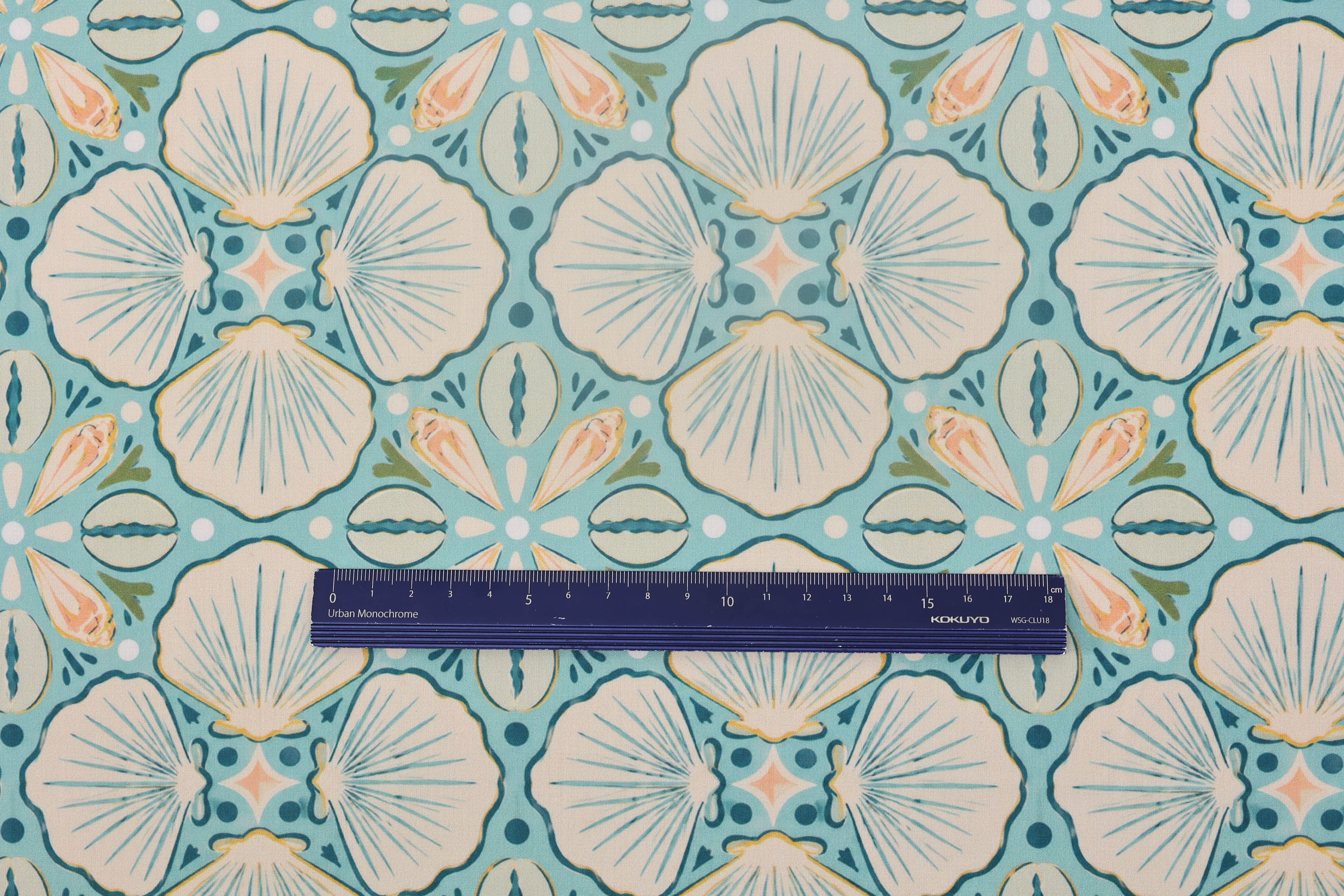 100% Cotton Printed Fabric - Seashell Print, Lilac and Aqua, 73 GSM, Width 145 CM