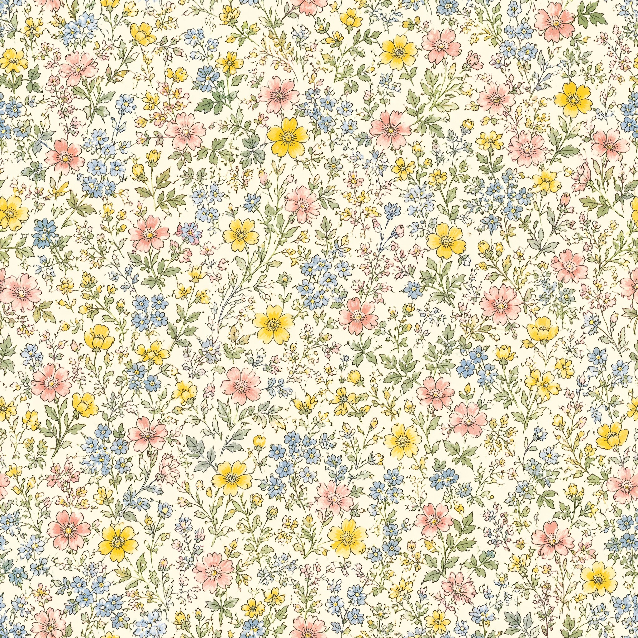 100% Cotton Digital Print Fabric - Coral Daisy Field and Meadow Millefleurs, 85 GSM, Width 145 CM