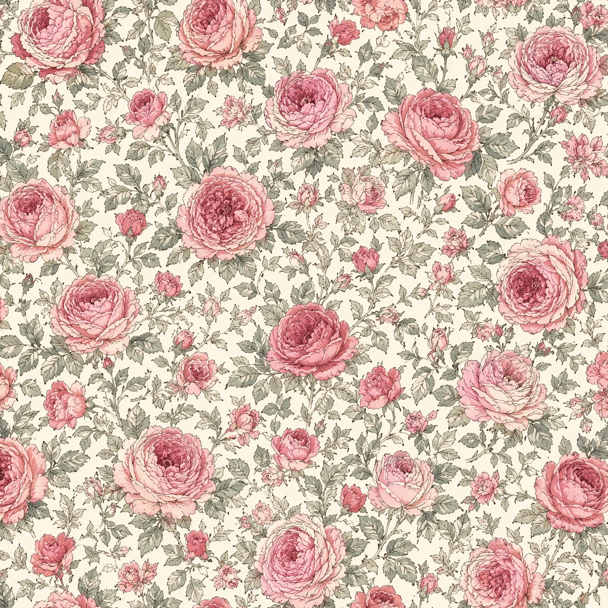 100% Cotton Digital Print Fabric - Dusty Rose Cabbage Rose and Buttercup Chintz, 85 GSM, Width 145 CM