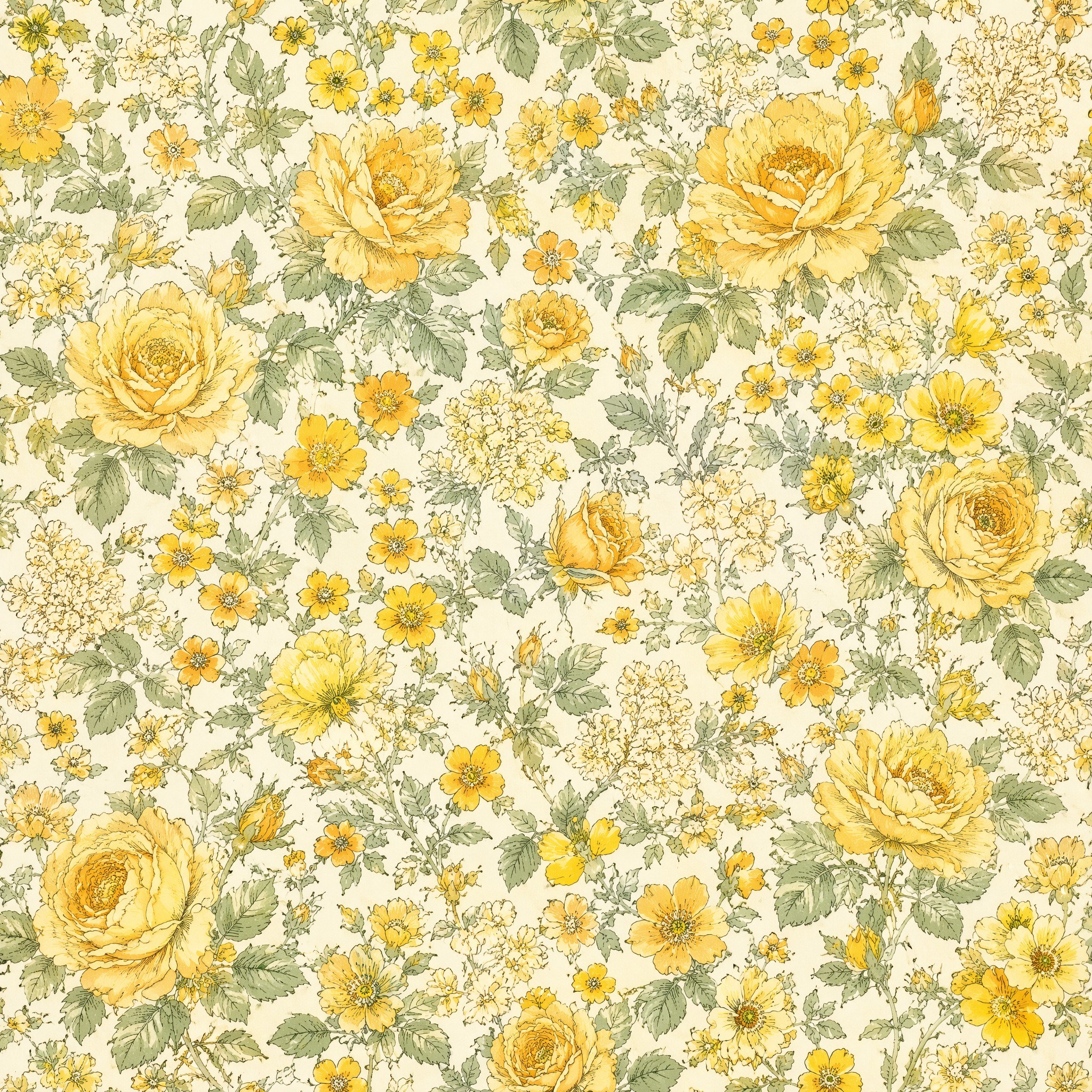 100% Cotton Digital Print Fabric - Dusty Rose Cabbage Rose and Buttercup Chintz, 85 GSM, Width 145 CM