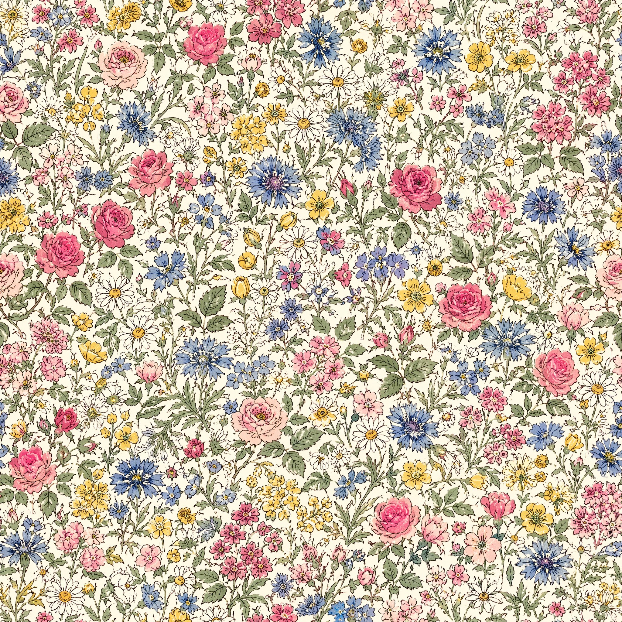 100% Cotton Digital Print Fabric - Plum and Ochre, Cottage Garden Mix, 70 GSM, Width 145 CM