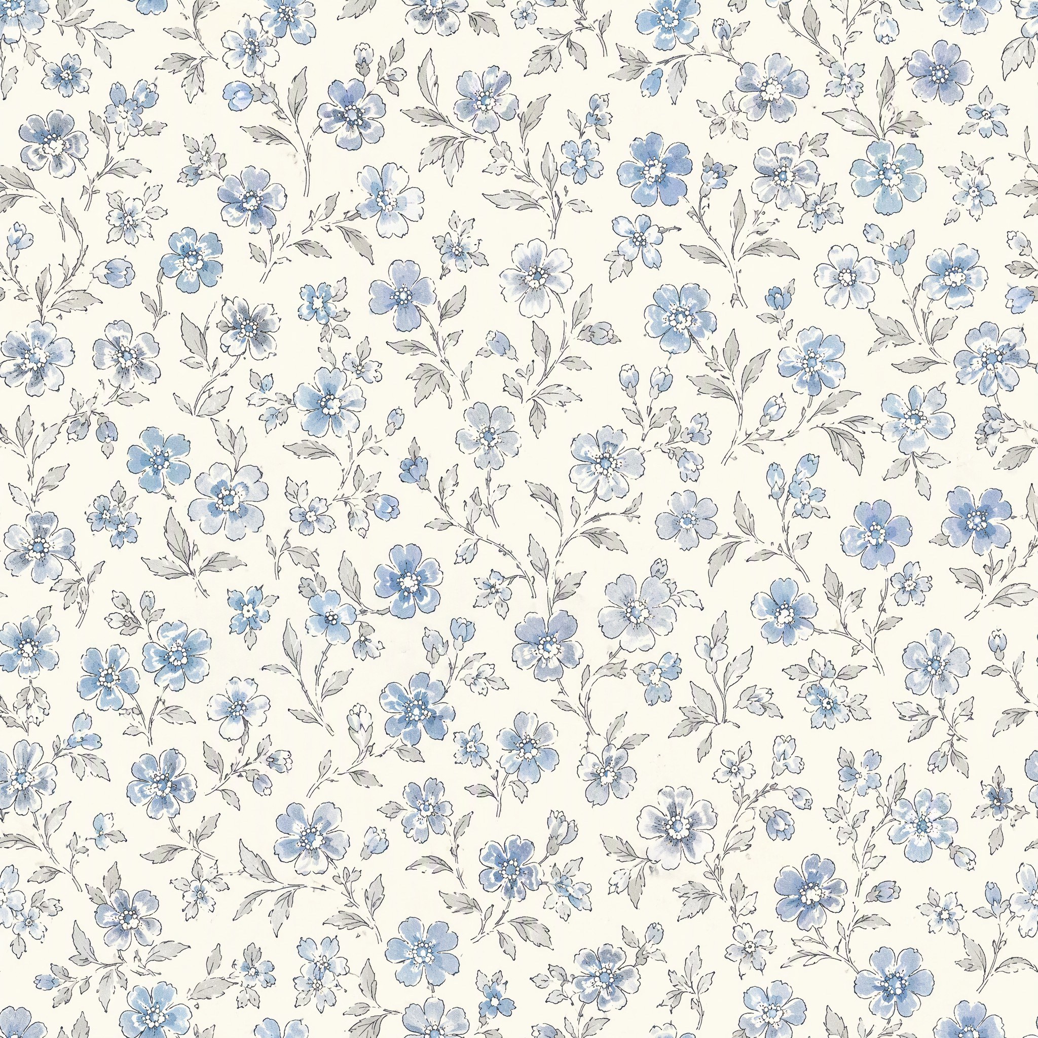100% Cotton Digital Print Fabric - Chambray Daisy, Forget-me-not Spray, Powder Blue Blossom, 70 GSM, Width 145 CM