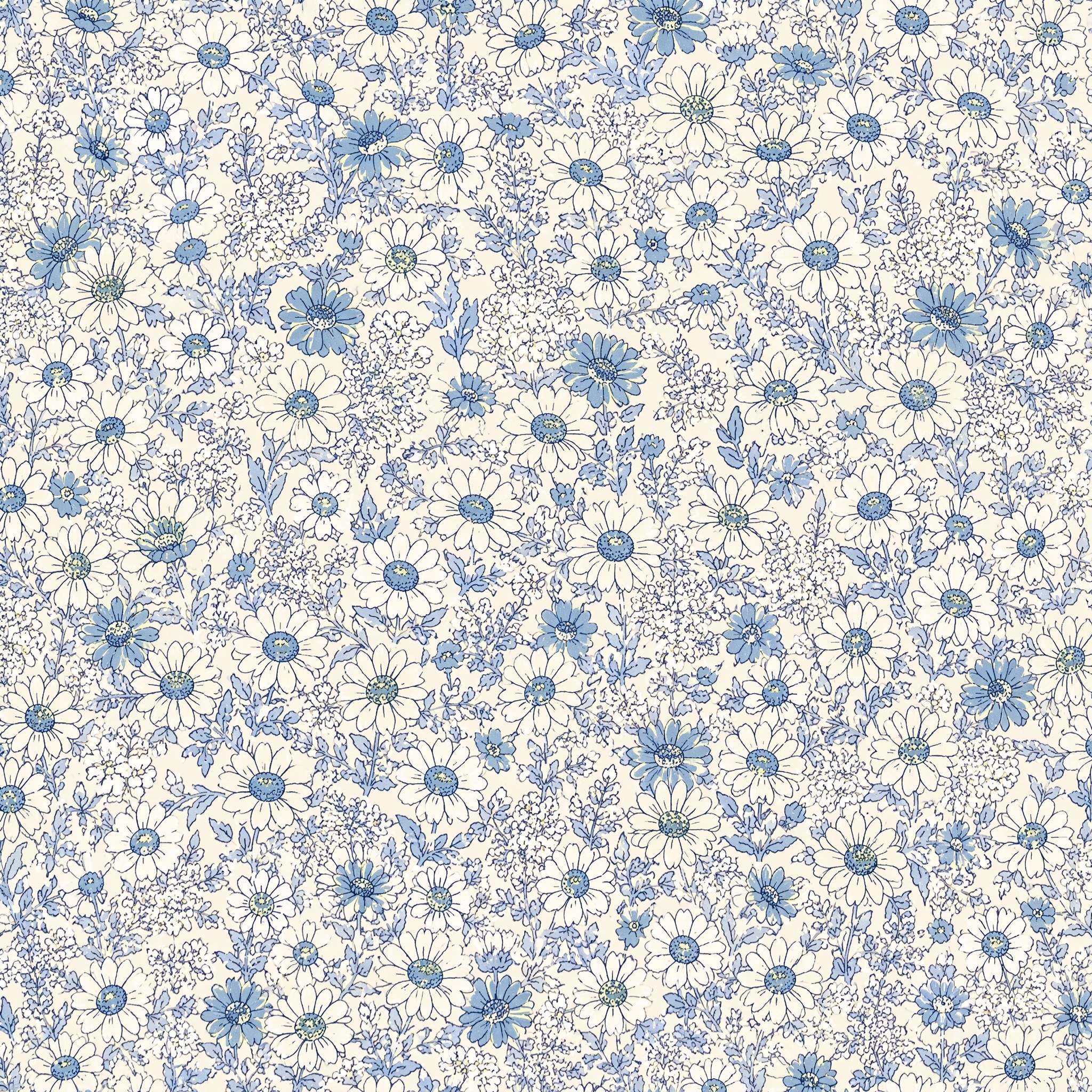 100% Cotton Digital Print Fabric - Chambray Daisy, Forget-me-not Spray, Powder Blue Blossom, 70 GSM, Width 145 CM