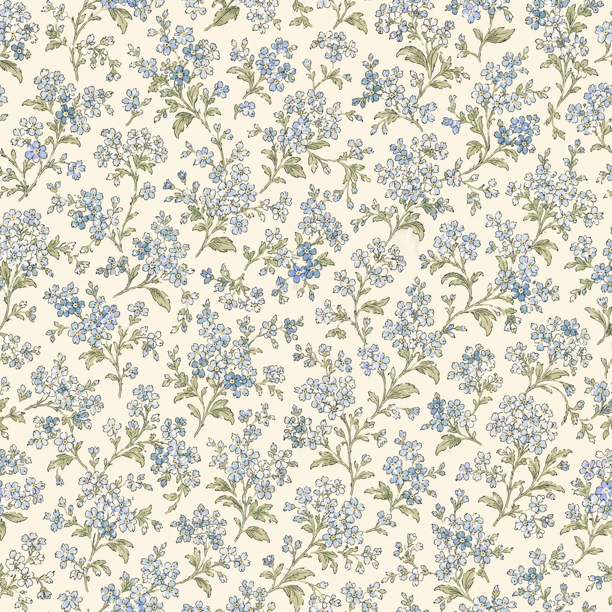 100% Cotton Digital Print Fabric - Chambray Daisy, Forget-me-not Spray, Powder Blue Blossom, 70 GSM, Width 145 CM