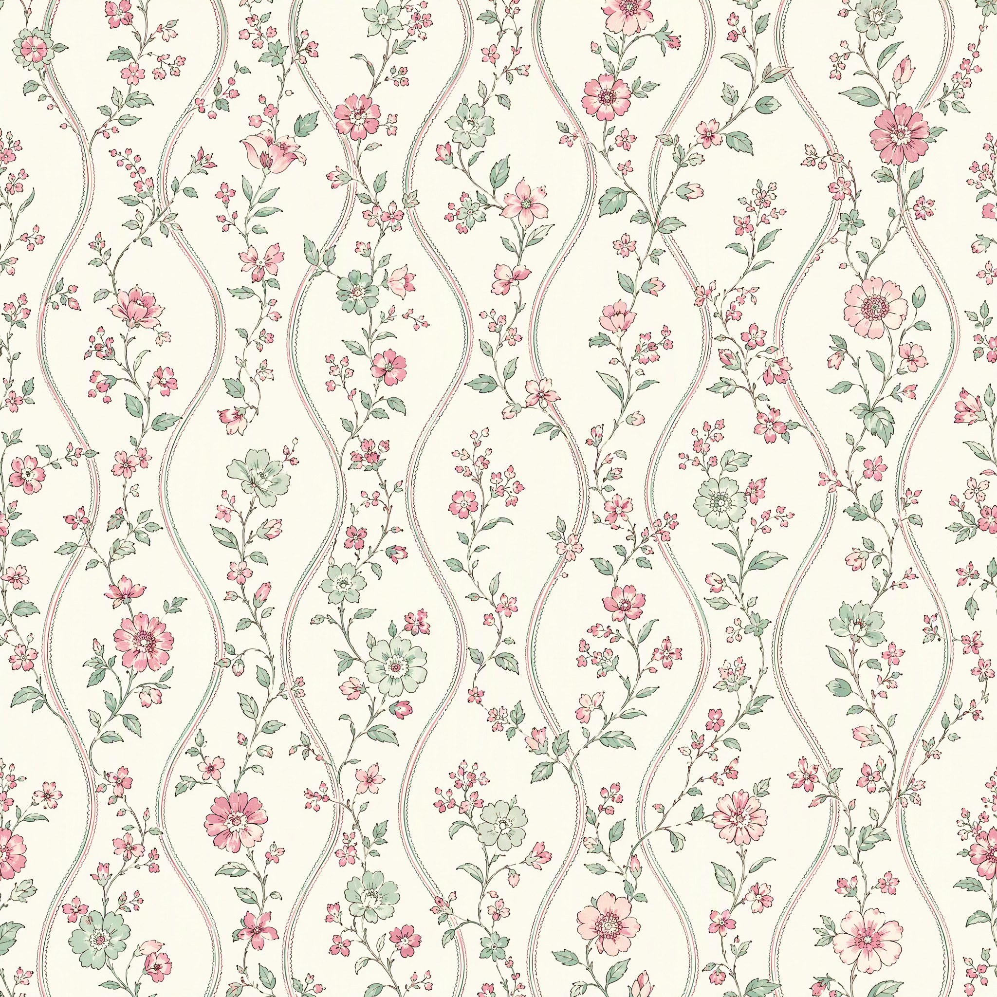 100% Cotton Digital Print Fabric - Ivy Trellis, Blush Trellis Vine, Rosebud Stripe, 73 GSM, Width 145 CM