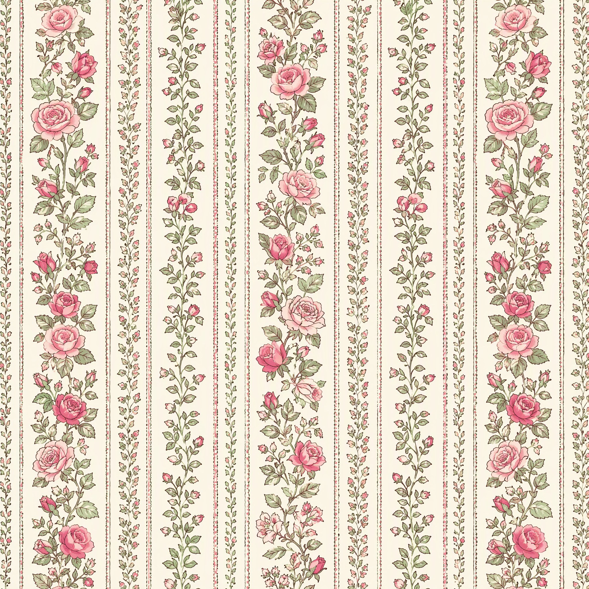 100% Cotton Digital Print Fabric - Ivy Trellis, Blush Trellis Vine, Rosebud Stripe, 73 GSM, Width 145 CM