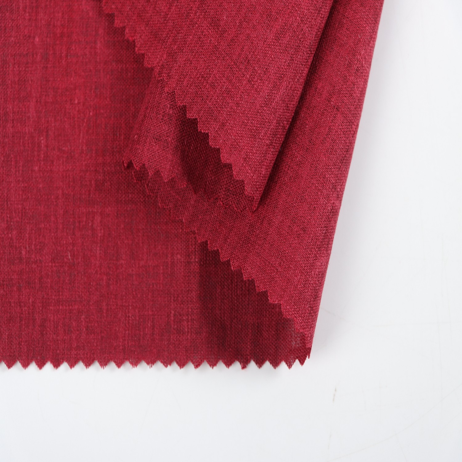 55% Linen 42% Viscose 3% Spandex Fabric - Solid Deep Red, 150-155 GSM, Width 138 CM