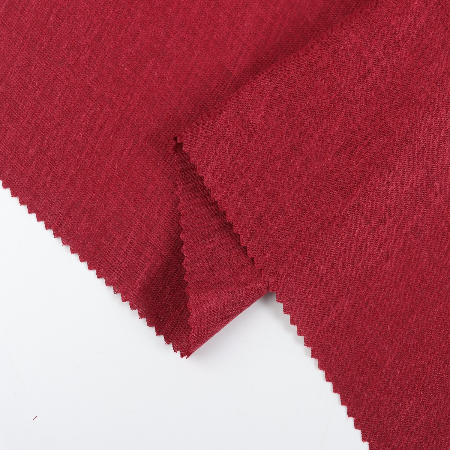 55% Linen 42% Viscose 3% Spandex Fabric - Solid Deep Red, 150-155 GSM, Width 138 CM