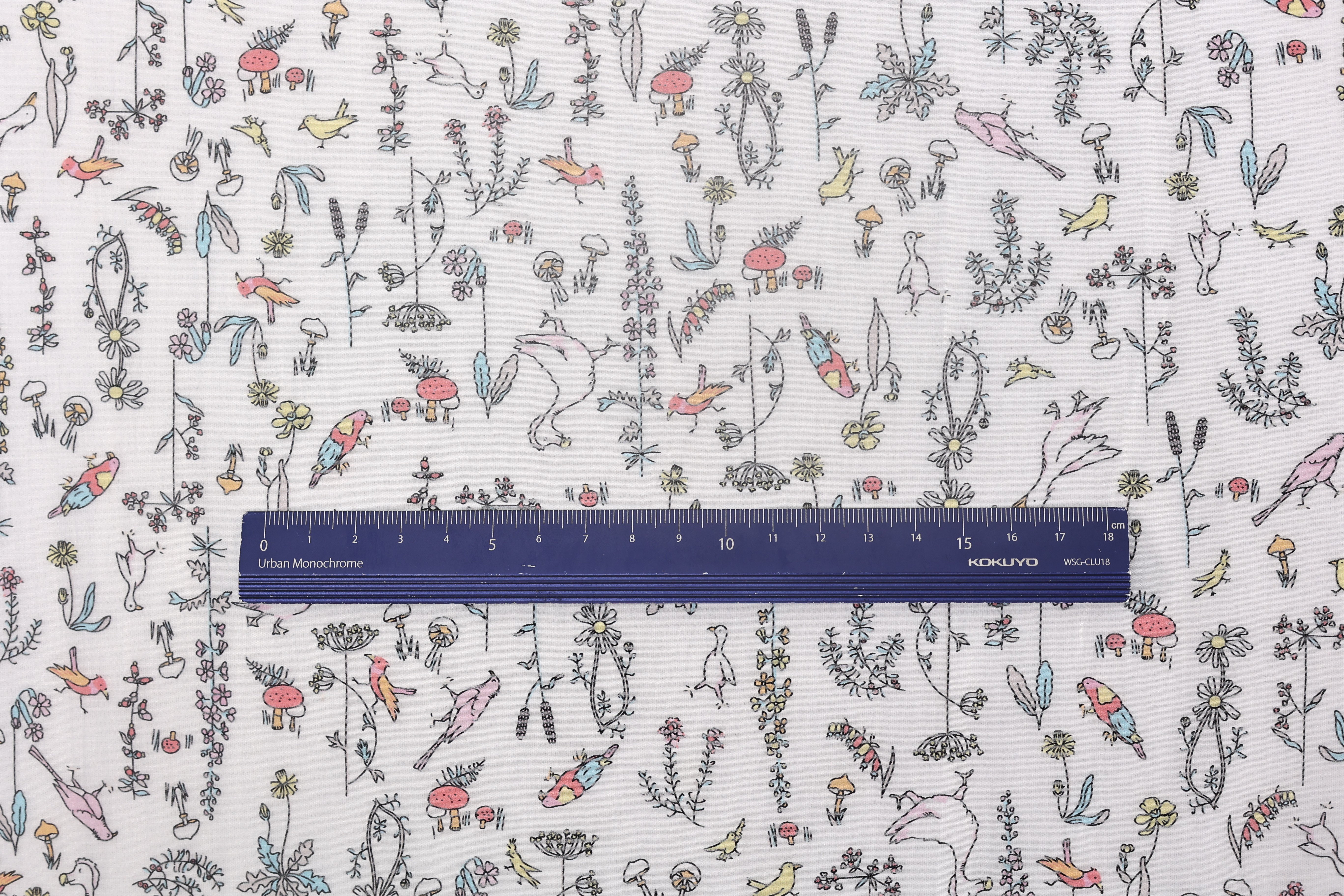 15% Nylon 85% Tencel Printed Fabric - Meadow Bird and Mushroom Print, 50 GSM, Width 148 CM