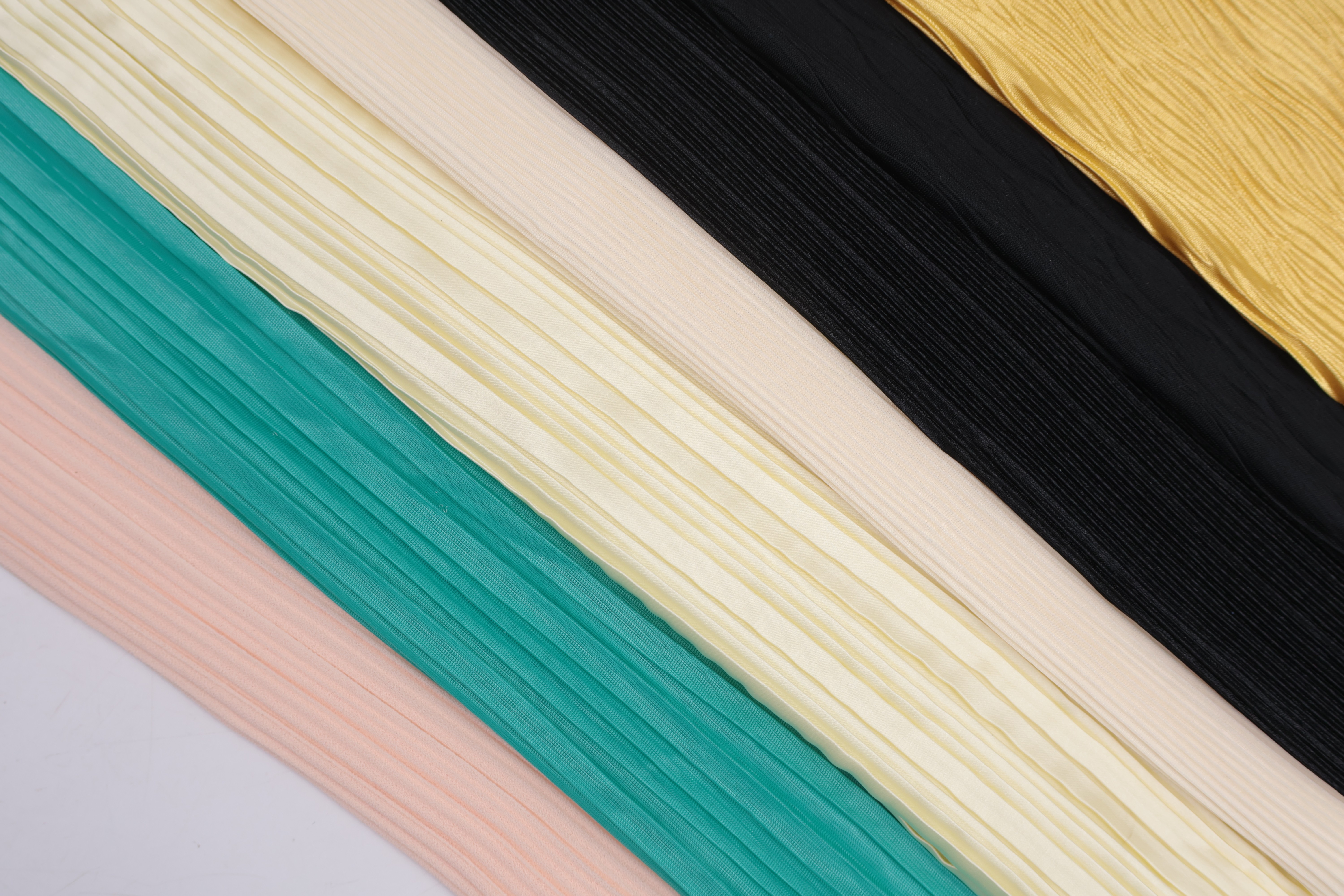 100% Polyester Crinkle Pleated Fabric - Colour Range, 145 GSM, Width 155 CM