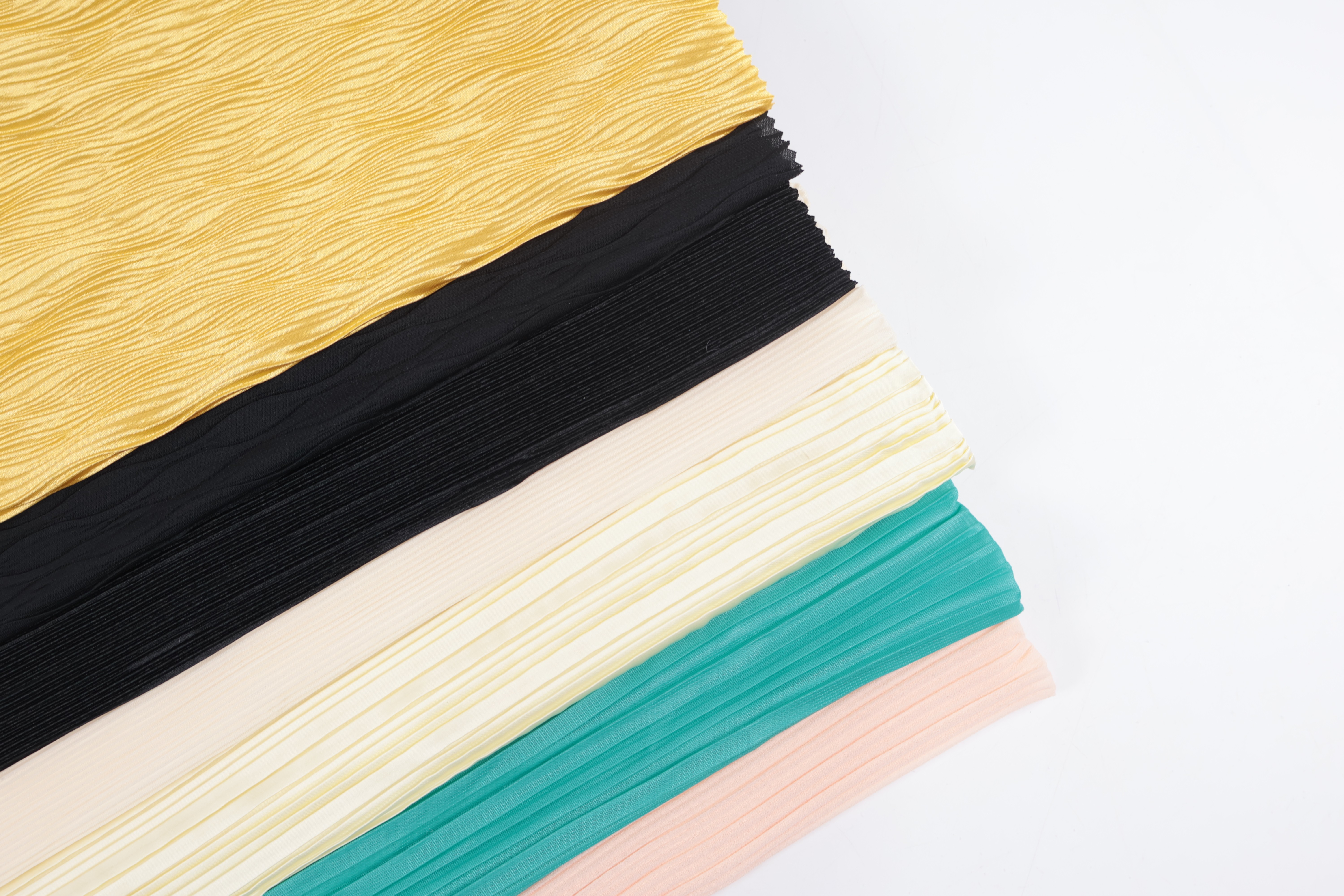 100% Polyester Crinkle Pleated Fabric - Colour Range, 145 GSM, Width 155 CM
