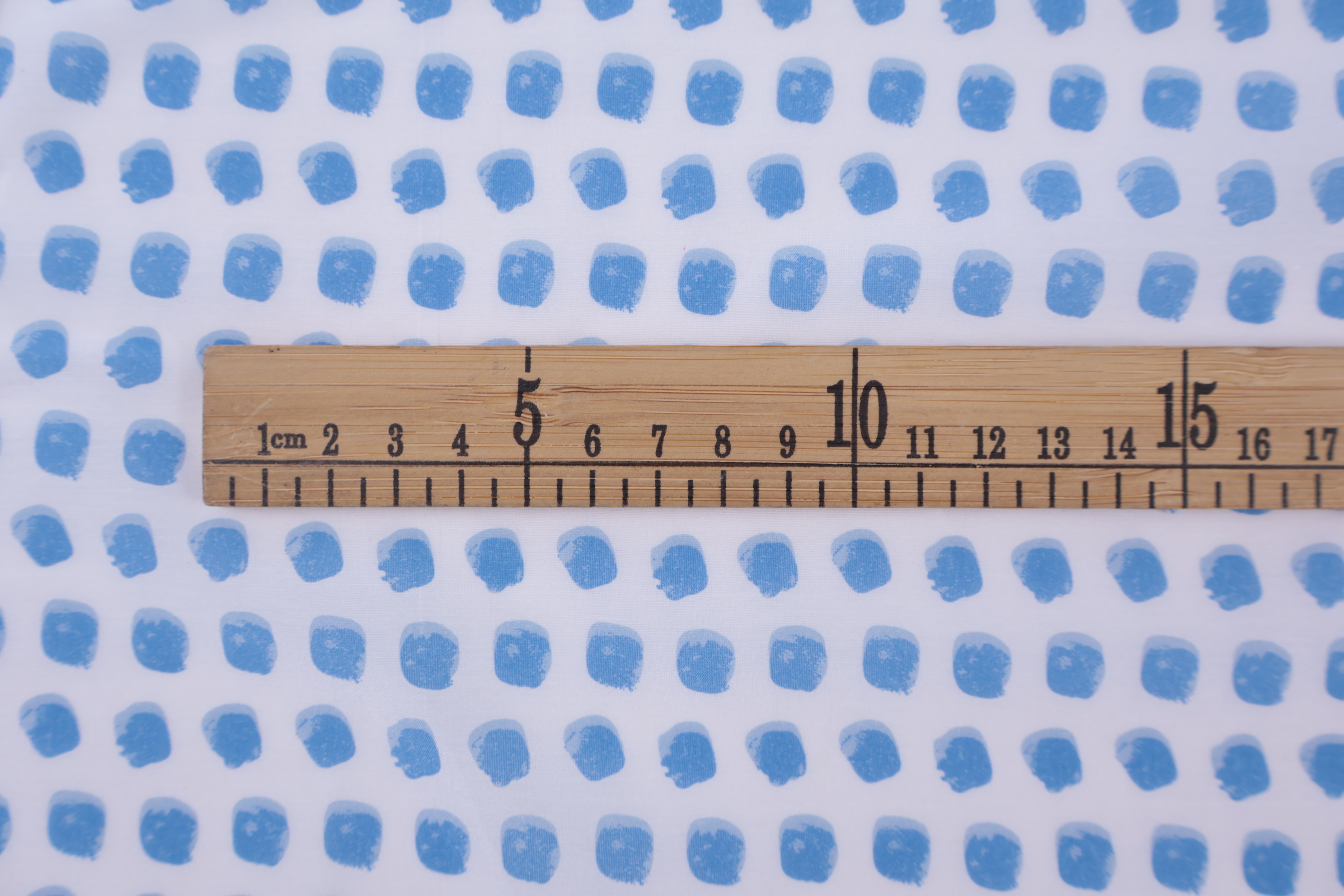 30% Silk 70% Cotton Printed Fabric (12mm) - Blue and Red Brush Dot Print, 60 GSM, Width 140 CM