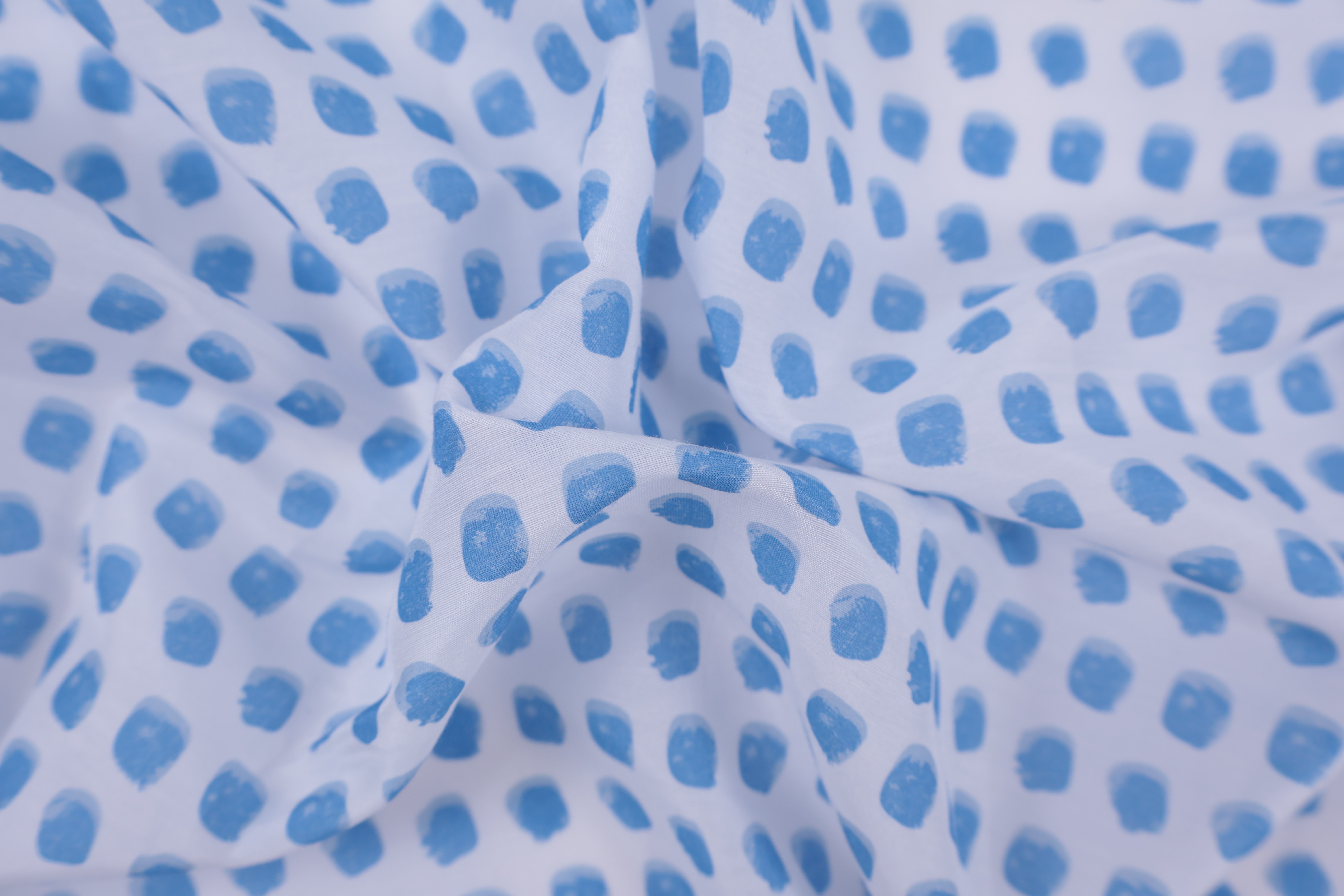 30% Silk 70% Cotton Printed Fabric (12mm) - Blue and Red Brush Dot Print, 60 GSM, Width 140 CM