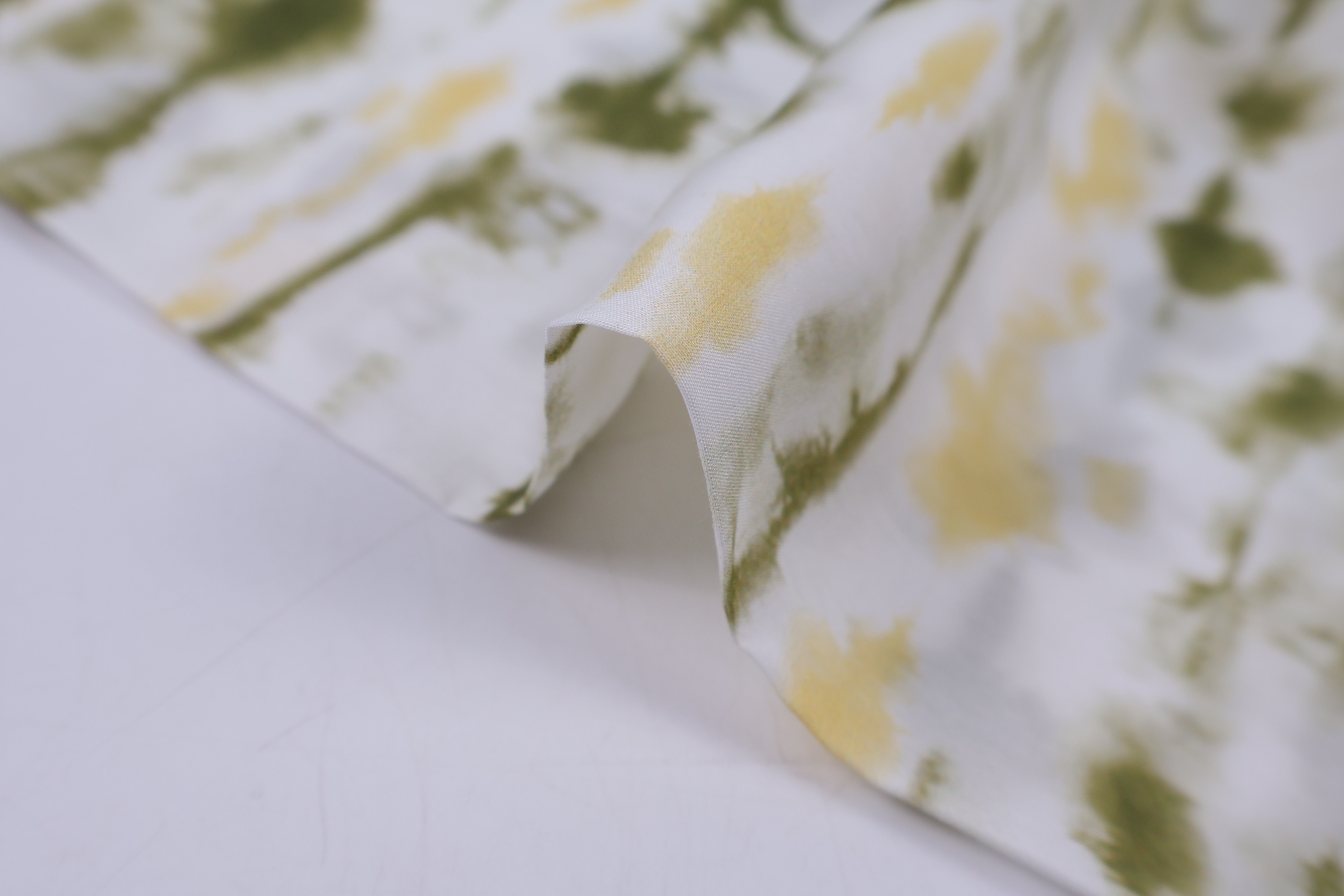 30% Silk 70% Rayon Printed Fabric (12mm) - Green and Yellow Brush Print, 60 GSM, Width 140 CM