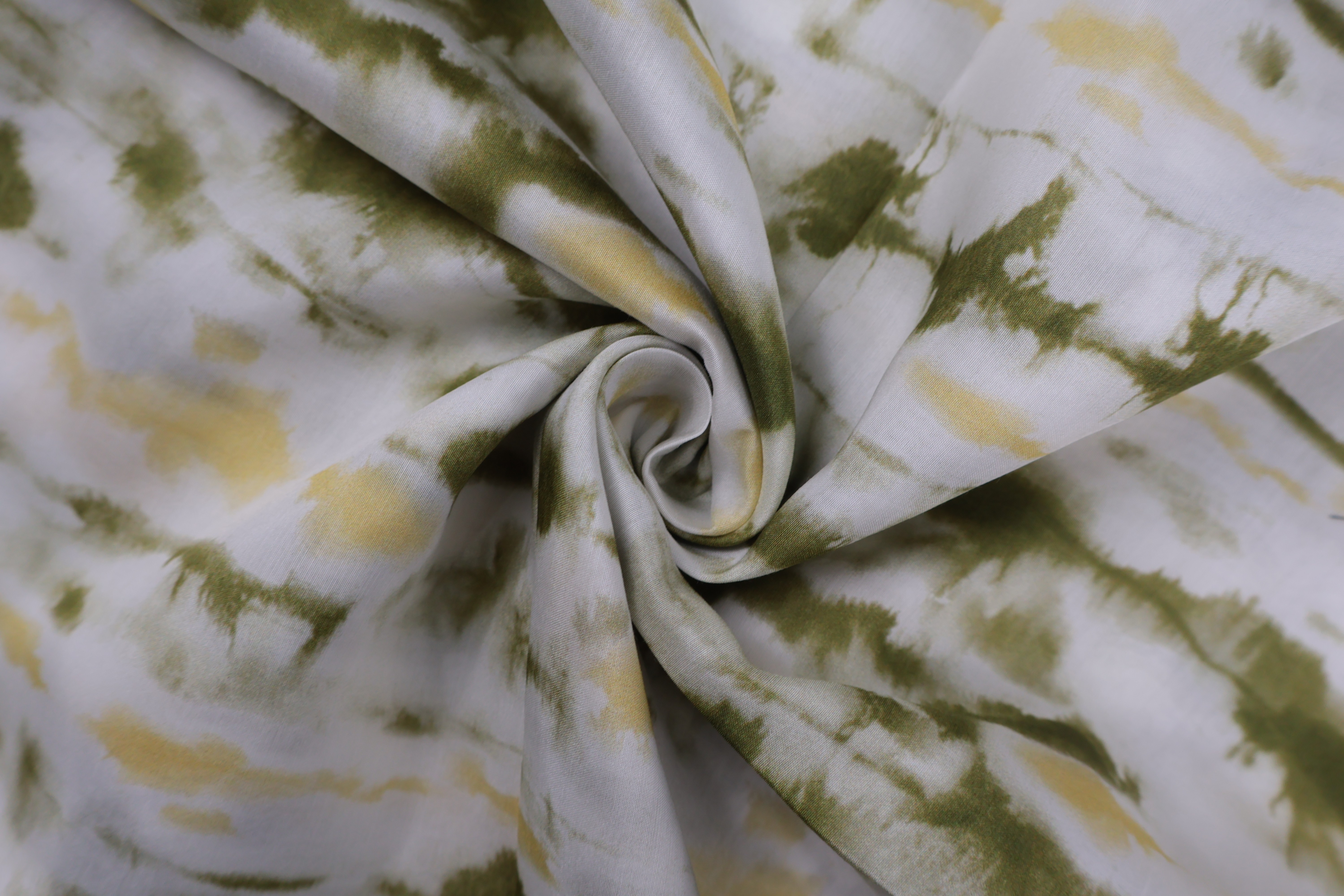 30% Silk 70% Rayon Printed Fabric (12mm) - Green and Yellow Brush Print, 60 GSM, Width 140 CM