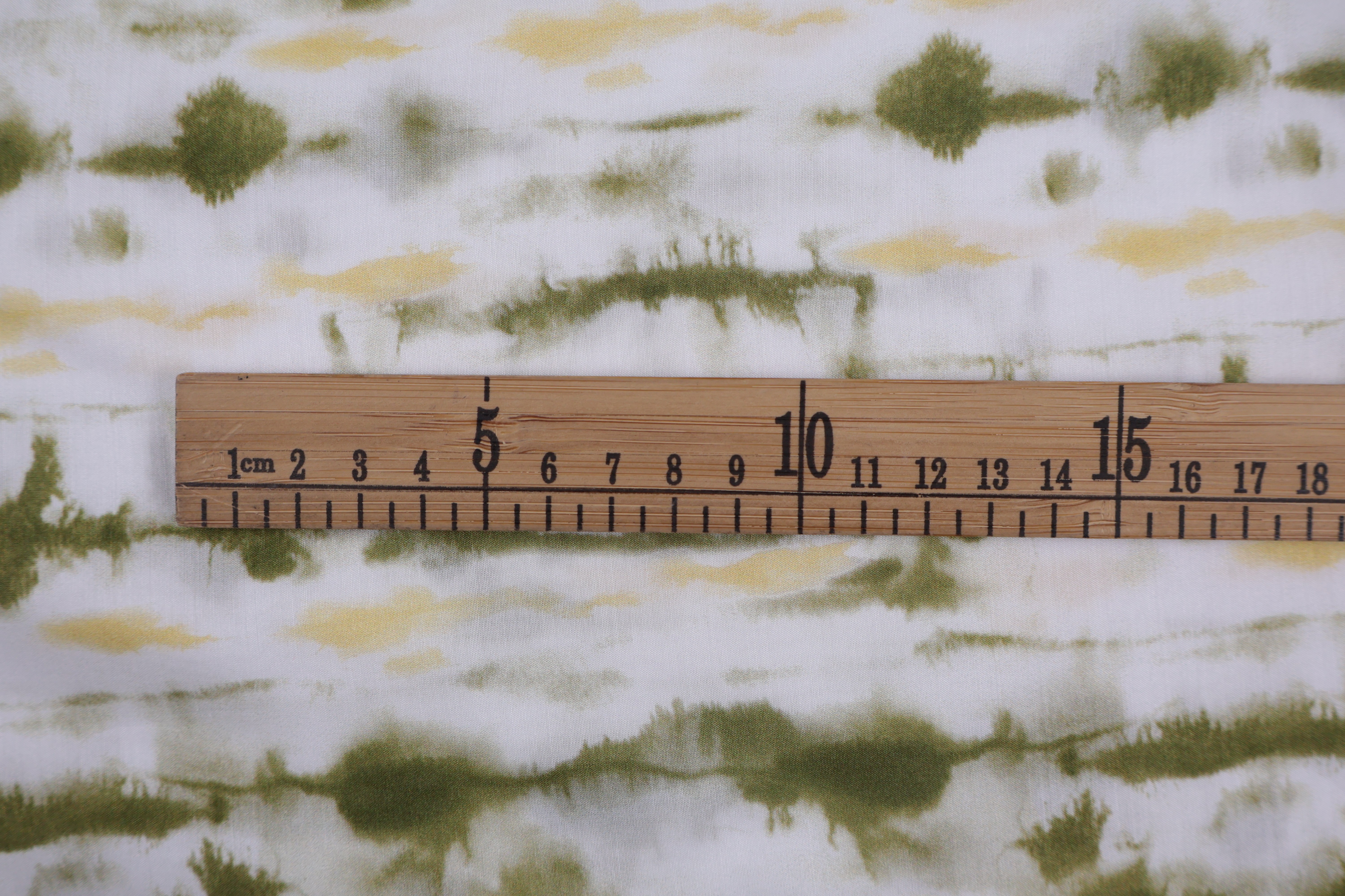 30% Silk 70% Rayon Printed Fabric (12mm) - Green and Yellow Brush Print, 60 GSM, Width 140 CM
